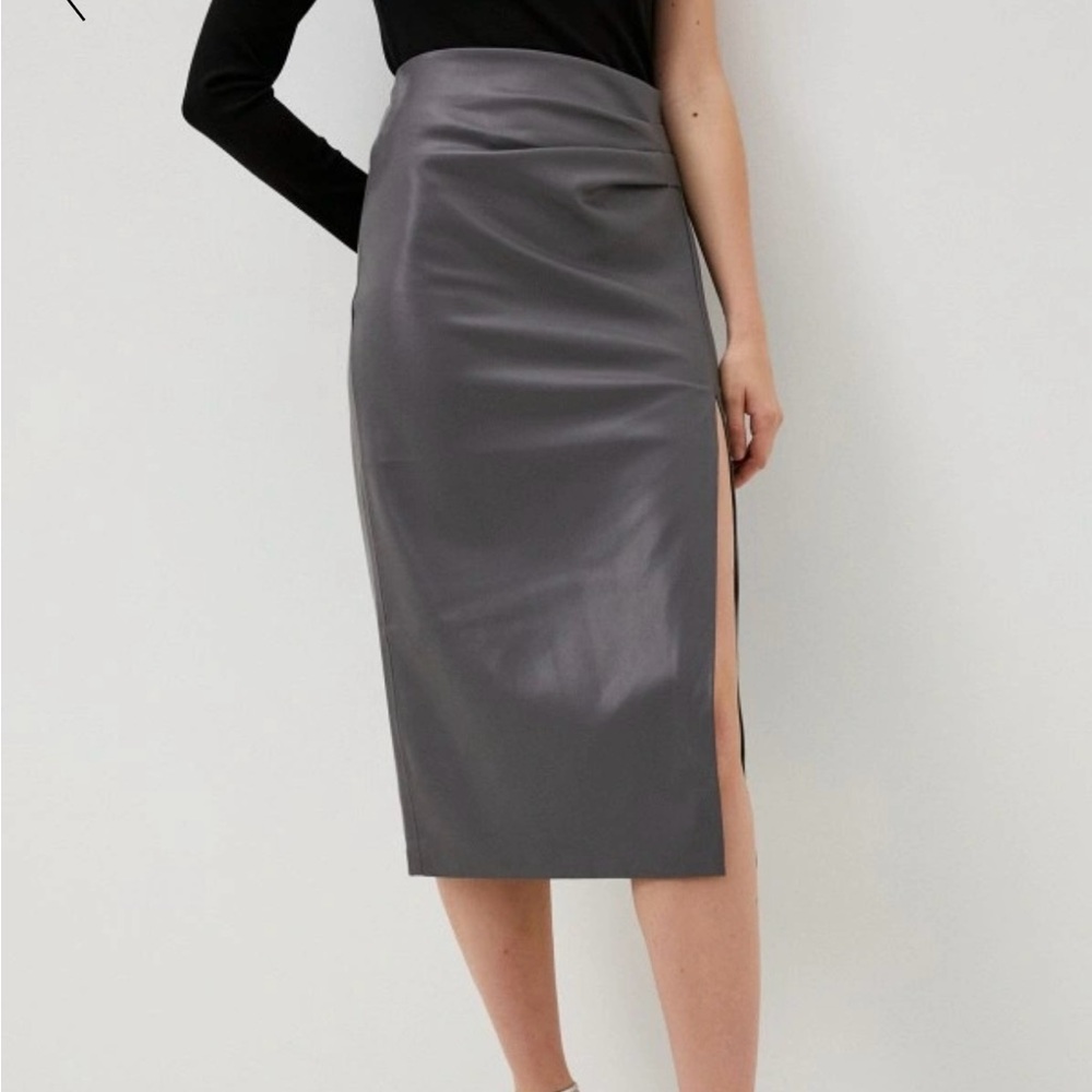 Leather like Charcoal Pencil Skirt for Women